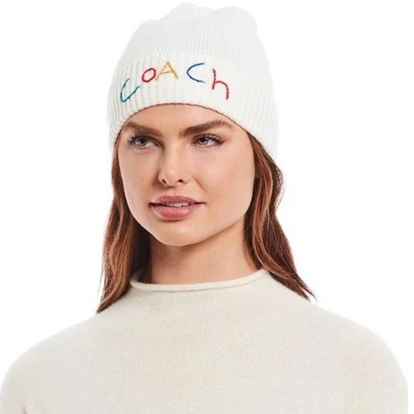 NWT Coach Embroidered Logo Cuff Wool Beanie - Picture 1 of 3